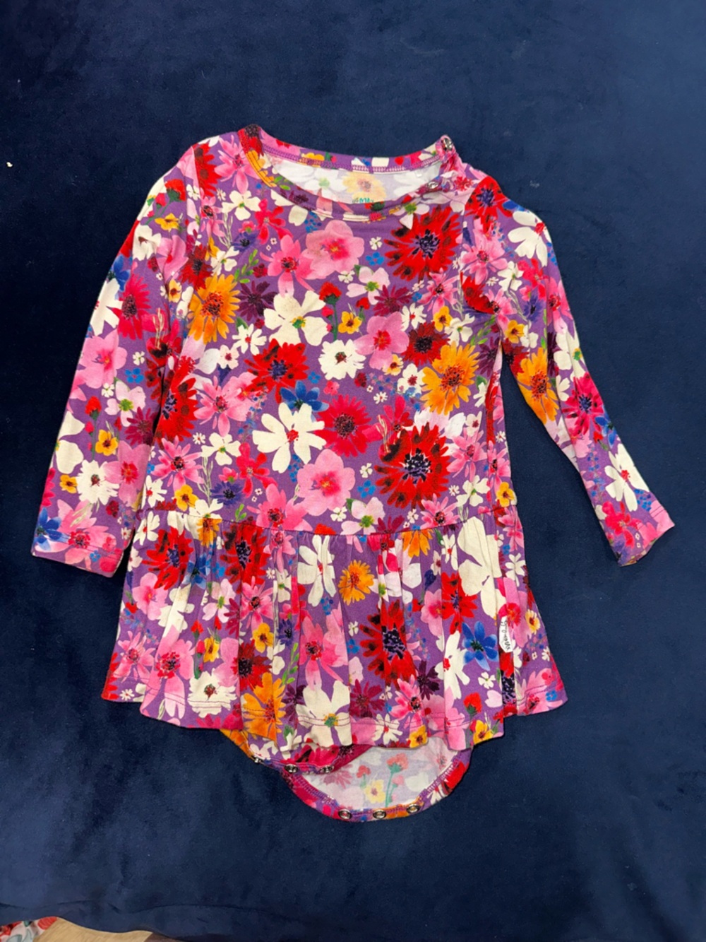 Girls' Pink & Purple Floral Peplum Dress - Long Sleeve